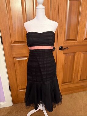 B2 Black Ruffled Fitted With Pink Belt Dress Size 8